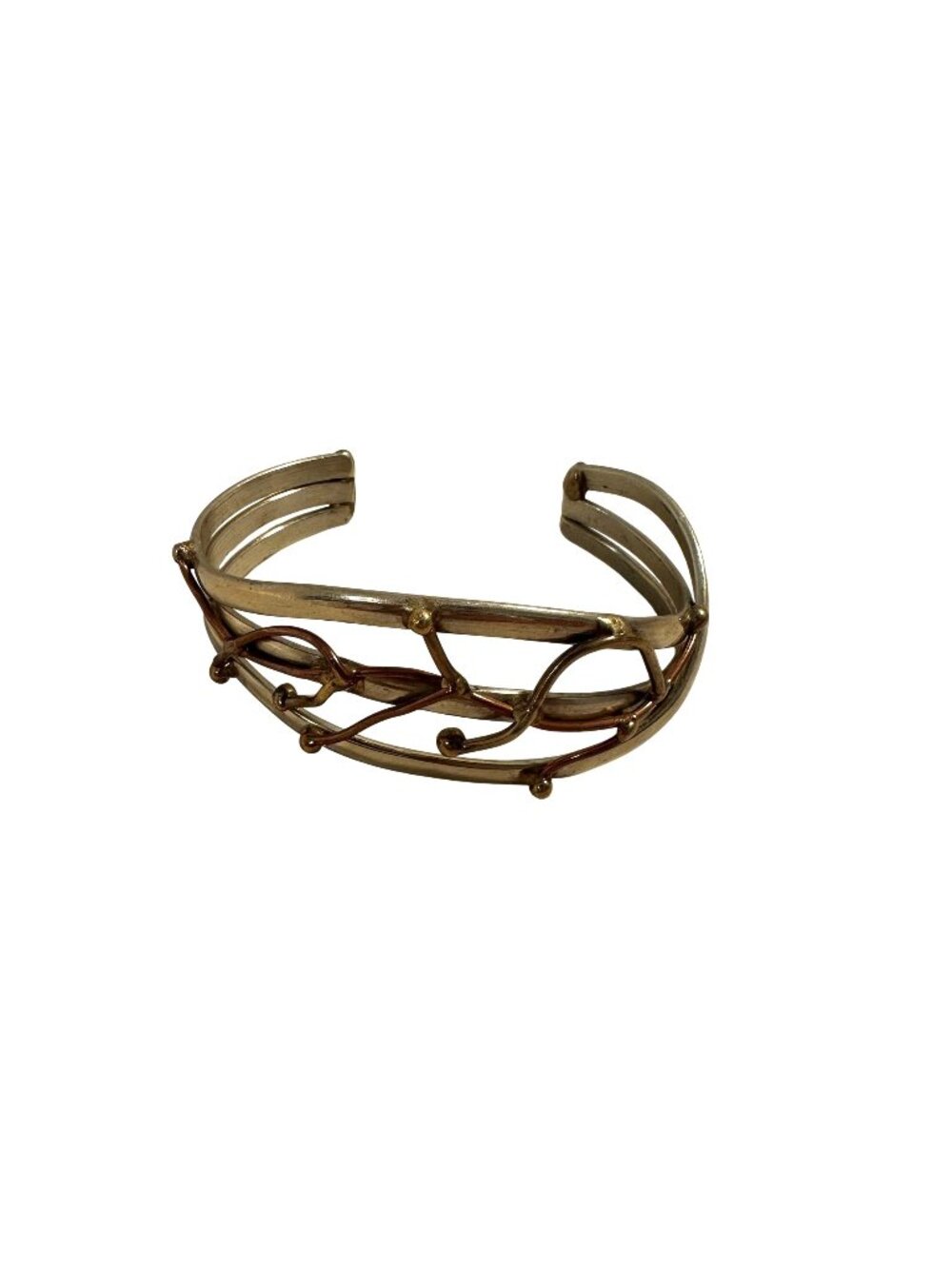 Handcrafted Womens Cuff Bracelet Abstract Wire Design Adjustable Copper Brass